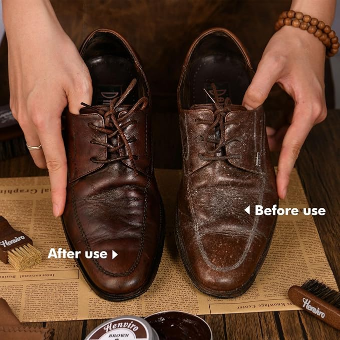 Henviro Leather Shoe Polish Kit - Birthday Gifts for Men, Dad, Shoe Shine Kit, Leather Boot Care Kit, Mens Gifts Ideas