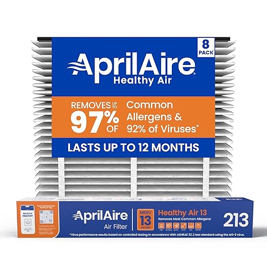 AprilAire 213 Replacement Filter for AprilAire Whole House Air Purifiers - MERV 13, Healthy Home Allergy, 20x25x4 Air Filter (Pack of 8)