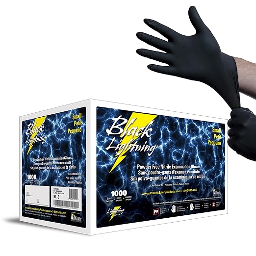 Black Lightning Nitrile Gloves 6 Mil, Disposable Powder-Free Exam & Work Gloves, Heavy Duty Chemical Resistant, Food Safe, Medical & Mechanic Gloves, Black, Medium, 1000 Count