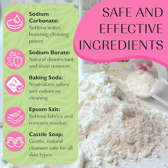 Natural Laundry Detergent Soap | Hypoallergenic Deep Cleaning Washing Powder | Eco-Friendly, Safe, and Effective BORAX, SODA ASH, EPSOM SALT, BAKING SODA and CASTILE SOAP (65 Loads) (Aloha Orchid)