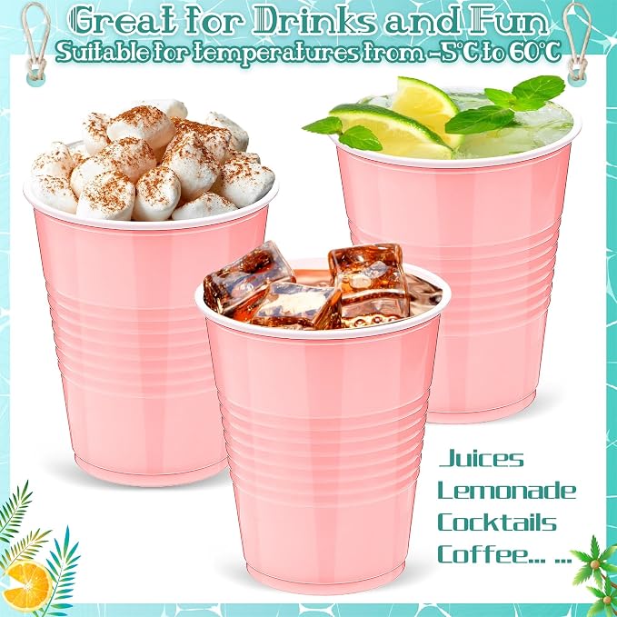 Kochorie 100 Pack Pink Disposable Plastic Cups 12 Ounce Drinking Party Cups Bulk Party Cups for Wedding Birthday Graduation Christmas Parties, Picnics Events