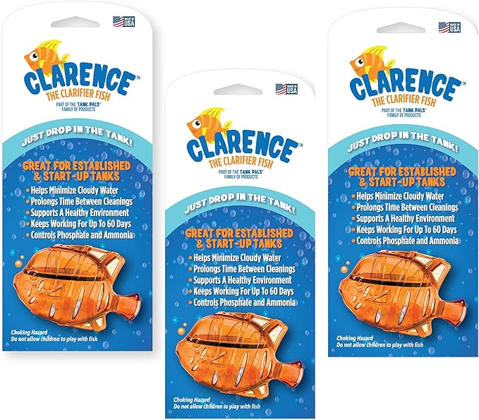 Clarence the Clarifier Fish - 3 pk, Orange - Aquarium Treatment, Clear Cloudy Fresh-Saltwater, Fish-Plant Safe, 10gal Tank Maintenance Each