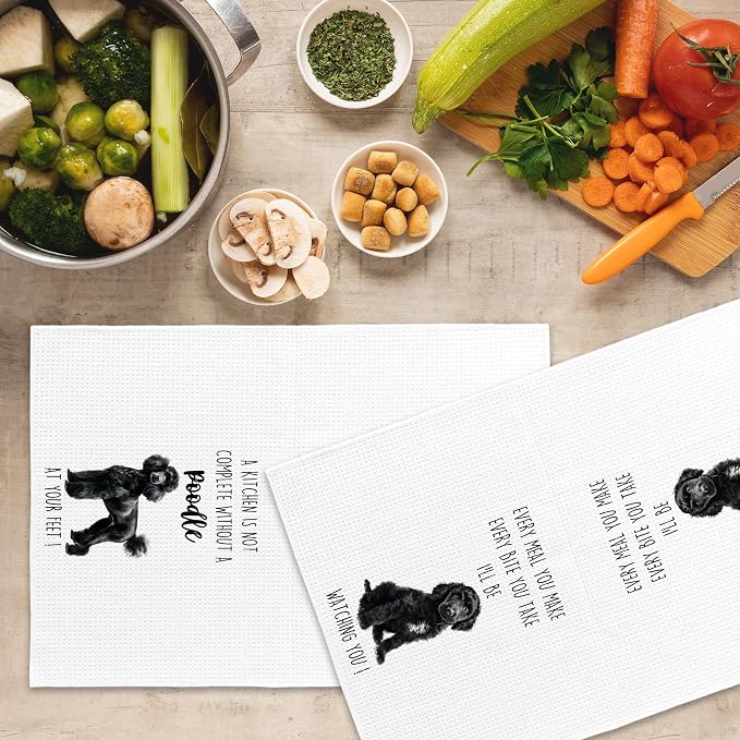 Poodle Dog Kitchen Towels Set of 2, Funny Dog Kitchen Decor, Dogs Gifts for Women Men Hand Towel, Pet Owner Gift Decorative Tea Towels Dish Towel 16x24 Inch