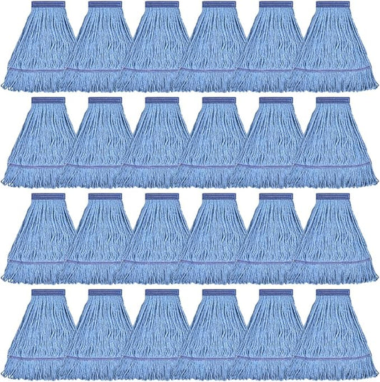 Matthew Cleaning Heavy Duty Mop Head Commercial Grade Replacement for General and Floor Cleaning, Wet Industrial Blue Cotton Looped End String Head Refills (Case of 24) Blue
