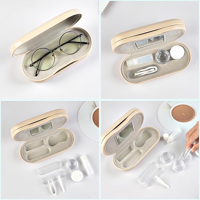 Lasiyanor 2 in 1 Eyeglass Case Portable Double Sided Contact Lens Box Multifunction With Tool for Travel Daily Outdoor