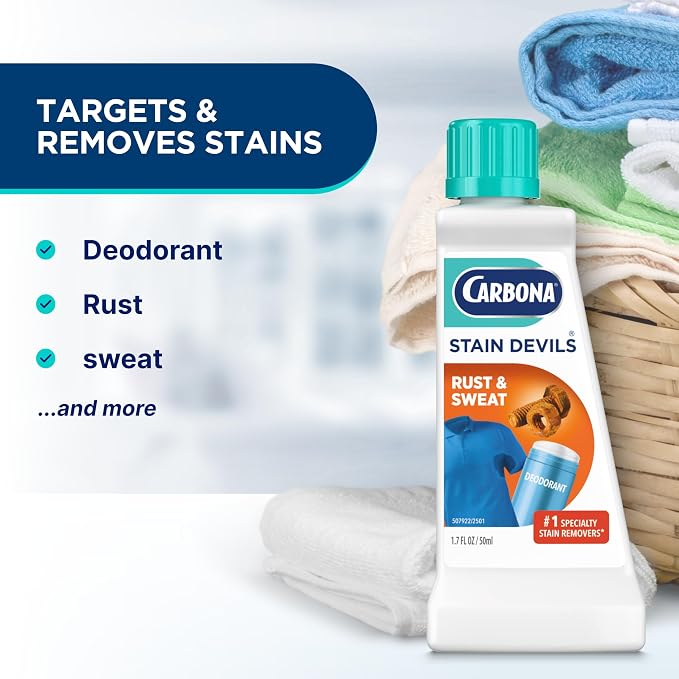 Carbona Stain Devils #9 (1.7 Fl Oz), Targeted Spot Cleaner for Rust & Perspiration Stains, Safe on Skin & Washable Fabrics