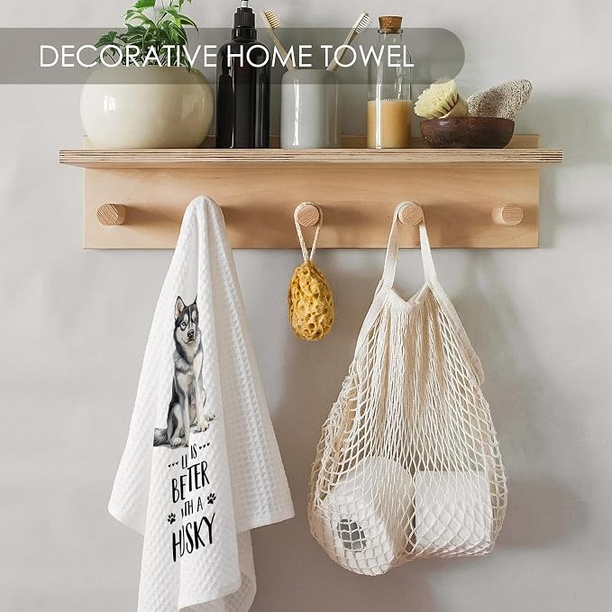 Husky Kitchen Towel Gifts for Dog Lovers Decorative Set of 2, Siberian Husky Dish Towels Dishcloths Tea Towels, Huskie Waffle Weave Microfiber Hand Towel for Kitchen Bathroom Decor 16x24