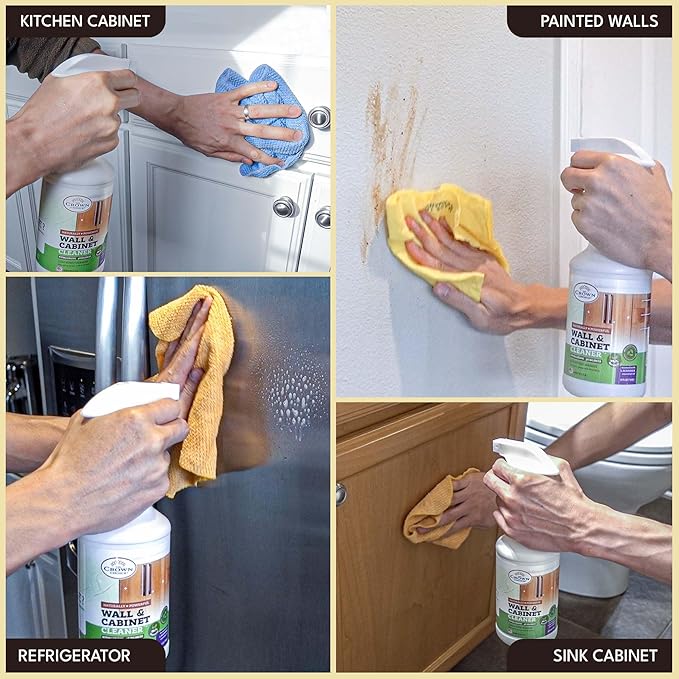 Natural Wall Cleaner (24 oz Stain Removing Spray) & Grout Cleaning Brush with Stiff Nylon Durable Bristles - a perfect combo for cleaning Walls, Bathroom, Kitchen, Tile, Floor, Bathtub, Carpet and man
