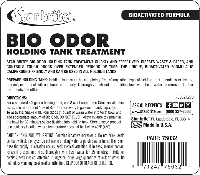 STAR BRITE Bio Odor Holding Tank Treatment - Bioactivated Formula for Waste & Odor Control - Long-Lasting, Campground-Friendly Deodorizer