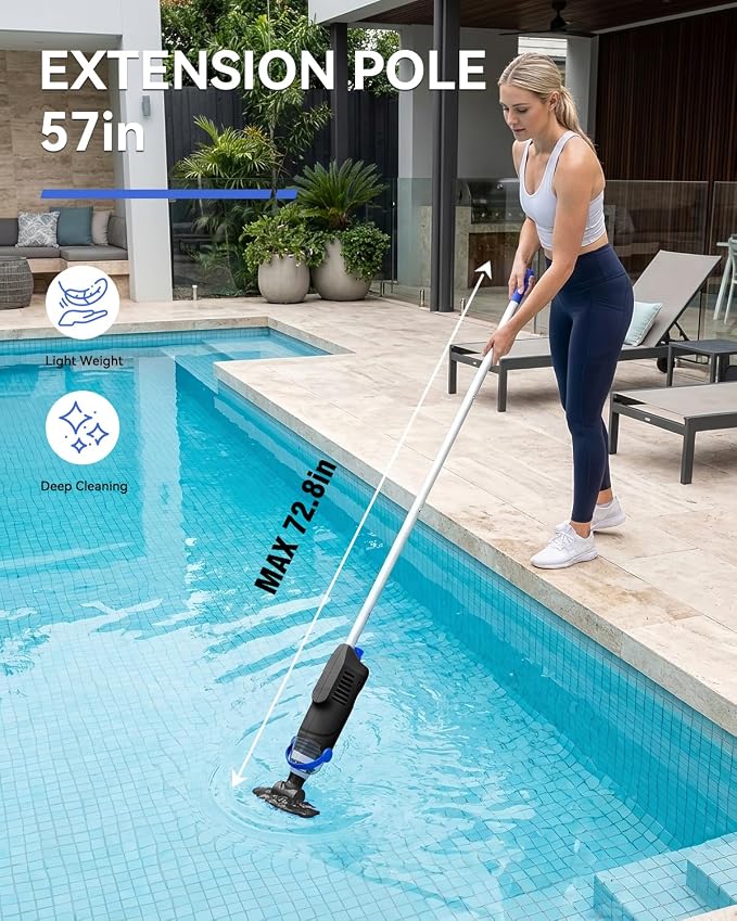 2026 Upgraded Pool Vacuum for Above Ground, 18 GPM Powerful Suction Cordless Pool Cleaner, 60Min Runtime Handheld Rechargeable Pool Vacuum with 3-Head Cleaning System & 300/500 Mesh Filters
