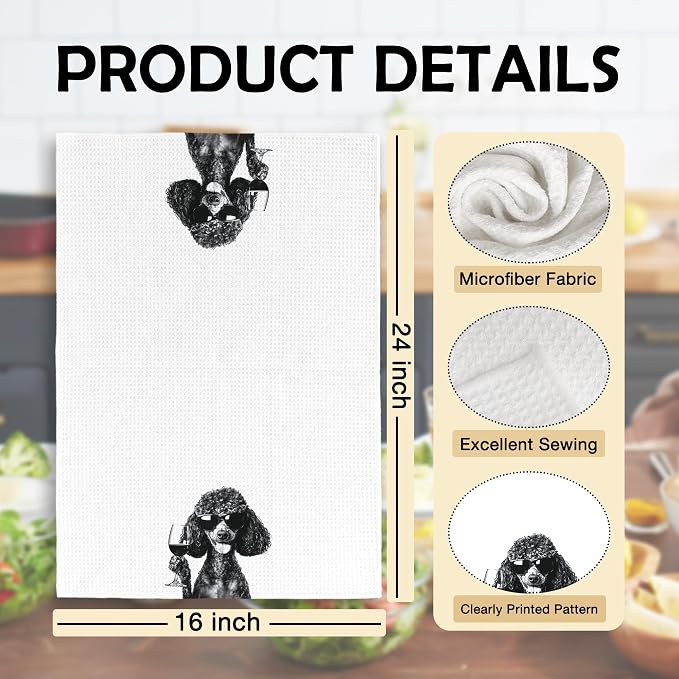Funny Poodle Wine Kitchen Towels, Gifts for Dog Wine Lovers, Bar Accessories Dish Tea Towels for Kitchen, Dog Owners Housewarming Gift Decorative Hand Towel 16x24 Inch