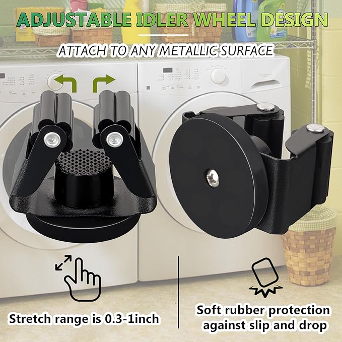 ULIBERMAGNET Magnetic Mop Broom Holder,Heavy Duty Movable Magnetic Broom Holder Rack,Anti-slip Wall Mounted Utility Storage Mop Shovel Hanger for Garage, Kitchen, Laundry, Garden(4 Pack/Black)