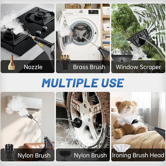 High Pressure Steam Cleaner, 6-Level Adjustable, 15s Heat-Up, 1.2L Large Tank. Portable High Temp Bathroom Power Steamer Cleaning Machine Steam Cleaner For Home Use Kitchen Grease Car Cleaning