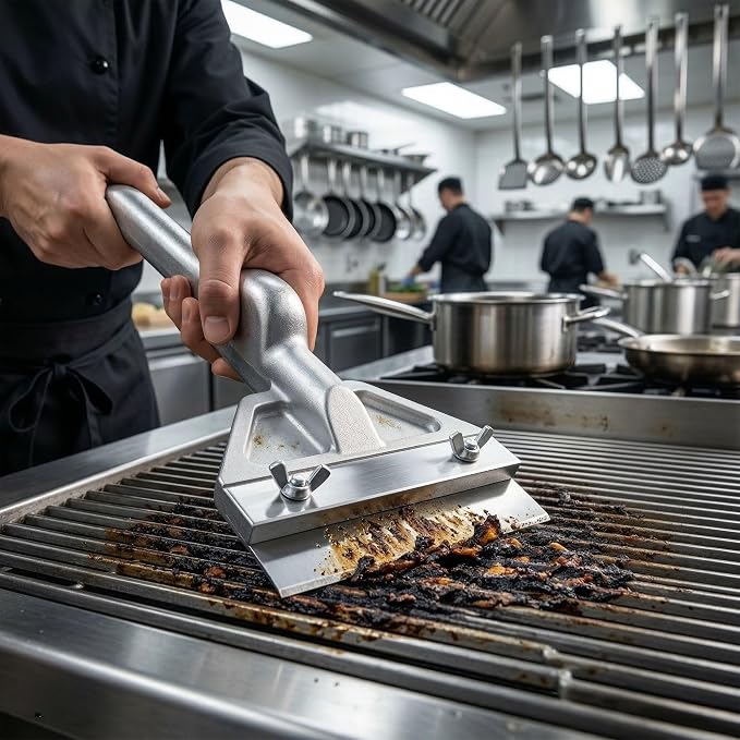 Restaurantware Met Lux 16 x 6 x 4 Inch Griddle Scraper 1 Commercial Flat Top Griddle Scraper - With Splash Gaurd Knob Aluminum Heavy-Duty Griddle Scrapper For Restaurant Or Home Use