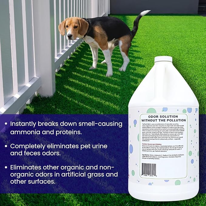 TurFresh BioX Artificial Turf Odor Eliminator – Yard Deodorizer for Dog Urine & Feces – Natural Concentrate Outdoor Cleaner – Safe for Kids & Pets – 1 Gallon Fresh Cut Grass Scent
