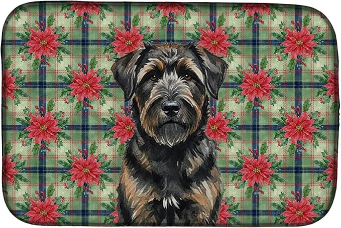 Caroline's Treasures Brindle Bouvier des Flandres Christmas PoinsettIas Dish Drying Mat Absorbent Dish Drying Mat Pad for Kitchen Counter Dish Drainer Mat for Countertop, 14 x 21", Multicolor