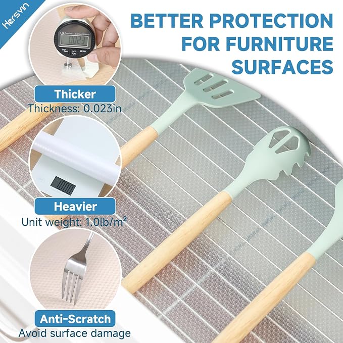 Hersvin Shelf Liners 16 in x 20 ft EVA Drawer Mats, Non-Adhesive Cupboard Protector, Kitchen Cabinet Lining Fridge Liner (Clear Flat Dot, 40.7x610cm)