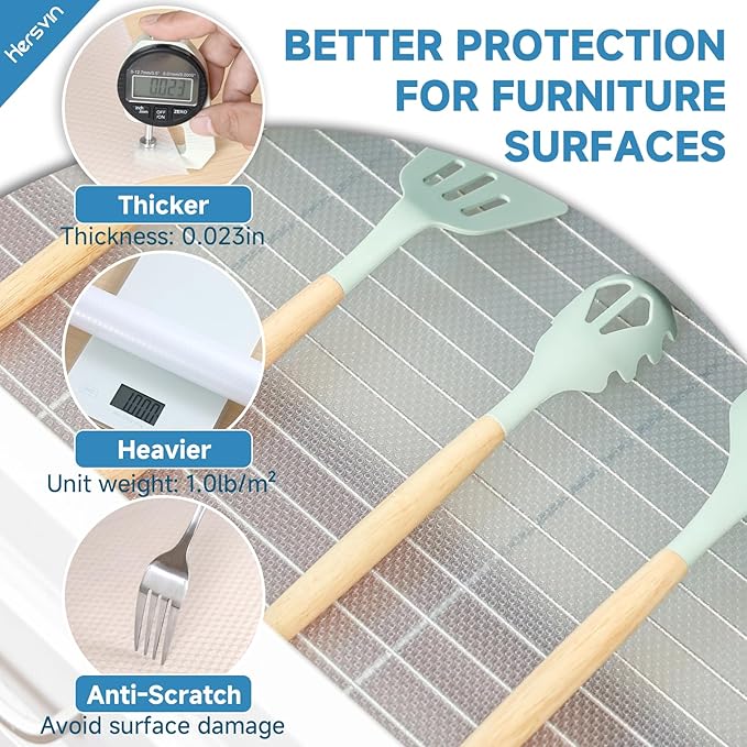 Hersvin Shelf Liners Drawer Liner for Kitchen Cabinets Non-Adhesive Non Slip, Refrigerator Mats for Shelves, EVA Plastic Cupboard Protector, Waterproof Lining (Clear Flat Dot, 10 in x 20 ft)