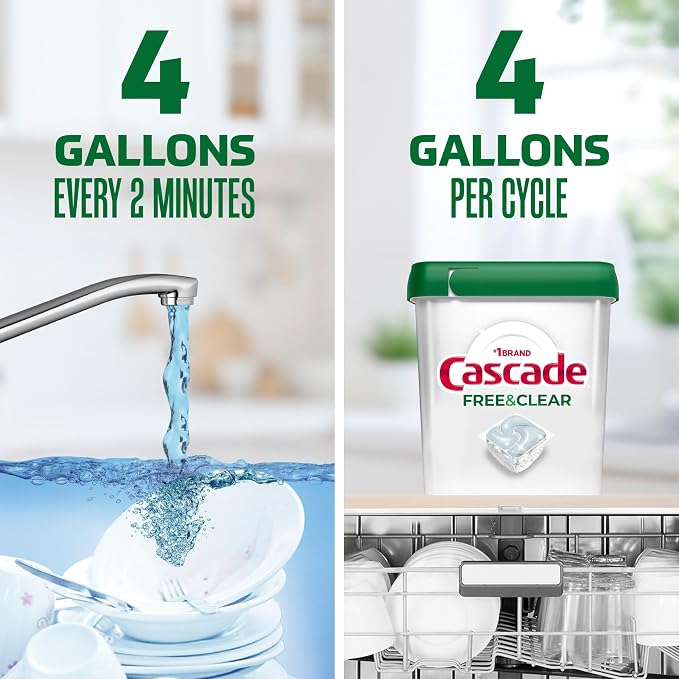 Cascade Free & Clear Dishwasher Pods, Dishwasher Detergent, Dish Detergent Soap, Unscented, 47ct (Pack of 2)
