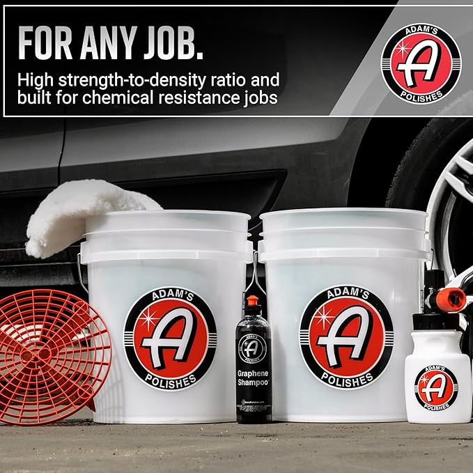 Adam's Polishes Car Wash Buckets 5 Gallon Bucket + Grit Guard 2 Pack Perfect Car Detailing Tool for Car Washing & Garage Storage | Stores Car Wash Soap, Foam Cannon, Foam Gun, Microfiber Towels
