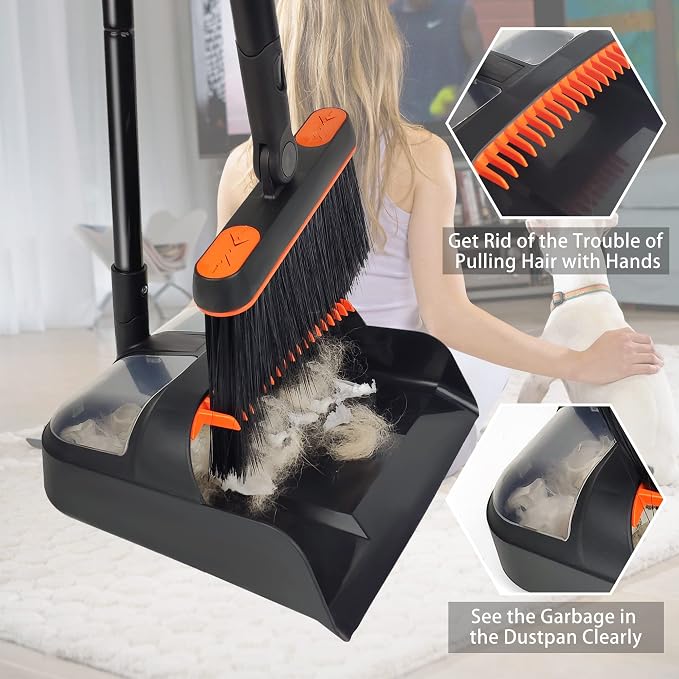 JEHONN Carpet Floor Sweeper with Horsehair, Broom and Dustpan Set for Home