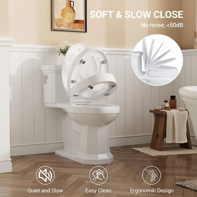Raised Toilet Seat for Seniors, Elongated Elevated Toilet Seat with Soft Close Lid, Quick Release & Easy Installation, Easy to Clean - Ideal for Elderly, White