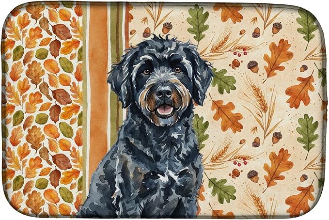 Caroline's Treasures Black Portuguese Water Dog Heirloom Fall Dish Drying Mat Absorbent Dish Drying Mat Pad for Kitchen Counter Dish Drainer Mat for Countertop, 14 x 21", Multicolor