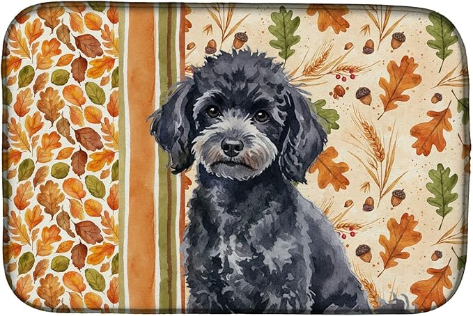 Caroline's Treasures Toy Black Poodle Heirloom Fall Dish Drying Mat Absorbent Dish Drying Mat Pad for Kitchen Counter Dish Drainer Mat for Countertop, 14 x 21", Multicolor