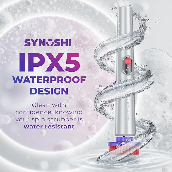 Synoshi PRO Electric Spin Scrubber & Round Brush Heads (2 Units) Set, Bathroom and Shower Cleaning, Shower, Bathtub, Kitchen Cleaning