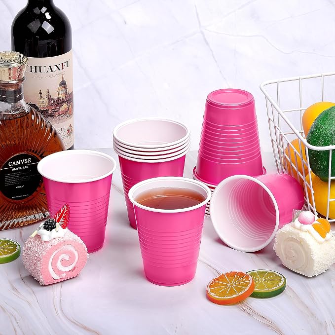 Kochorie 50 Pack Hot Pink Disposable Plastic Cups 12 Ounce Drinking Party Cups Bulk Party Cups for Wedding Birthday Graduation Christmas Parties, Picnics Events