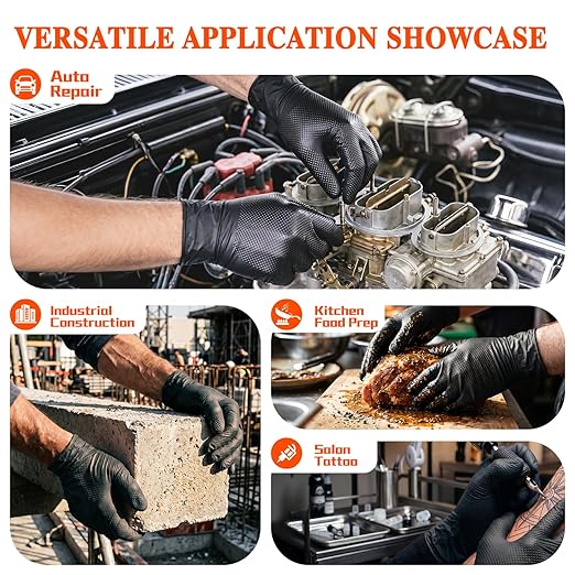ANBOSON 10mil Nitrile-Gloves Disposable-Black Chemical-Resistant Rubber - Mechanic Gloves Heavy Duty, Latex Free, Diamond Grip (1000, xlarge)