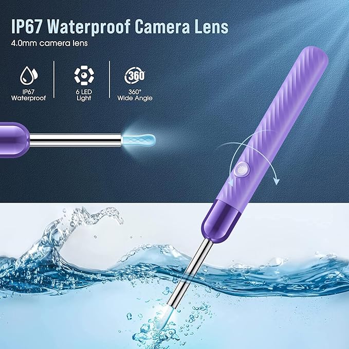 LEIPUT Ear Wax Removal Tool - Ear Cleaner with 1080P Camera - Ear Canal Cleaner - Ear Cleaning Kit with 6 Ear Spoon - Ear Camera for iOS & Android - Birthday Gifts for Women - Purple