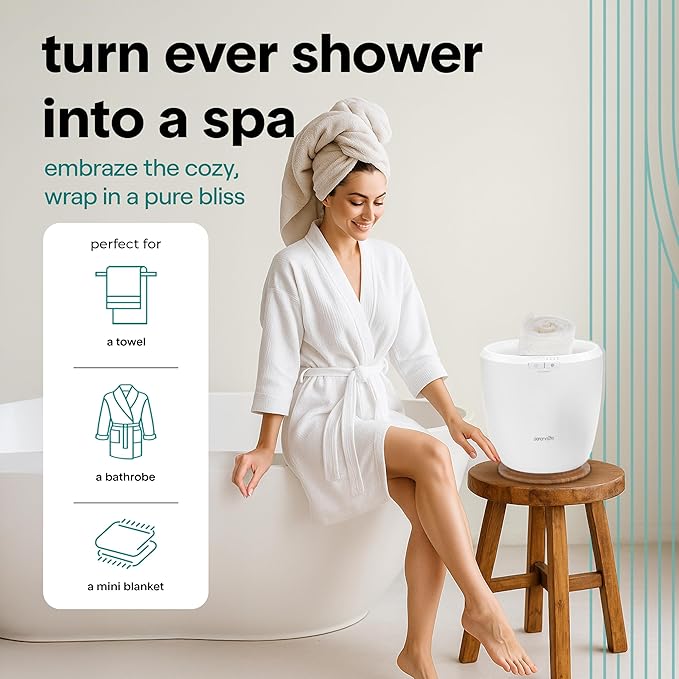 SereneLife Counter Towel Warmer Bucket - with Customized Fragrance for Spa and Bathroom, Luxury Towel Heater, Auto Shut Off, Fits 1 Large Towel, Blanket, Bathrobe, PJs (Natural)