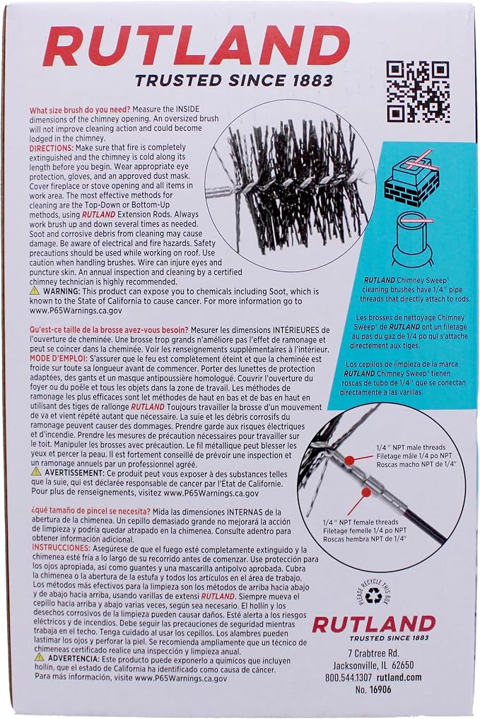 Rutland Products 16906 6-Inch Poly Chimney Cleaning Brush, Black (Pack of 4)