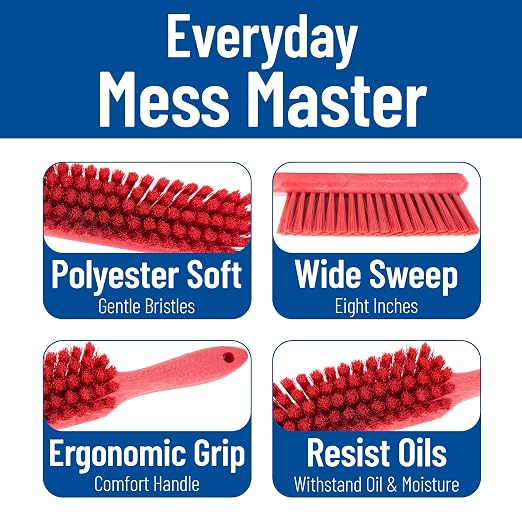 SPARTA 8 Inch Soft Counter Brush with Polyester Bristles and 5 Inch Handle, Color Coded Handheld Broom for Tables Countertops and Foodservice Surfaces, 13 Inch Overall Length, Red, Pack of 6