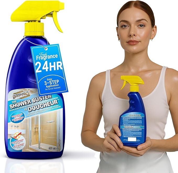 SURF PRO Shower Glass Door Cleaner – Shower Buster Spray for Soap Scum & Hard Water Stains – No Scrub Bathroom Cleaner for Glass, Tile, Chrome, Ceramic, RV and Septic Safe (500ml / 16.9oz)