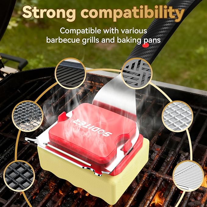 Grill Brush Bristle Free with Steam Cleaning Head & Scraper - BBQ Grill Cleaning Brush for Outdoor Grill, Safe Grill Cleaner for Cast Iron, Stainless Steel Grates, Replaceable Head (Two Brush Heads)
