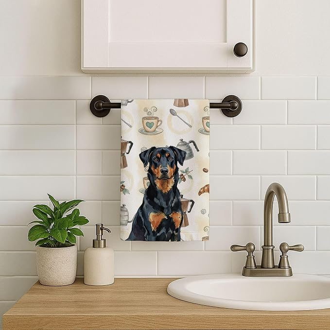 Caroline's Treasures Beauceron Coffee Bar Kitchen Towel Velour Plush Front and Cotton Loop Back Machine Washable