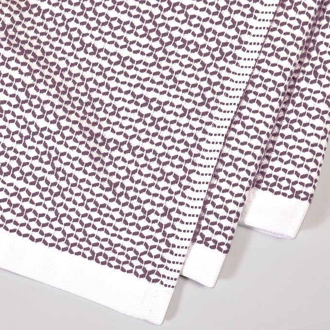 Realm 17" x 27" 100% Cotton Kitchen Towel (4 Pack) | Dobby Textured Eggplant Purple | Soft, Plush & Absorbent with Solid White Backing