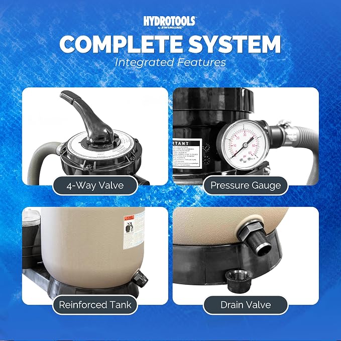 SWIMLINE Sand Filter Pump for Above Ground Pool - 14'', 0.43THP, 2400 GPH Pump flow rate, 4 way Multi port valve, Easy Installation