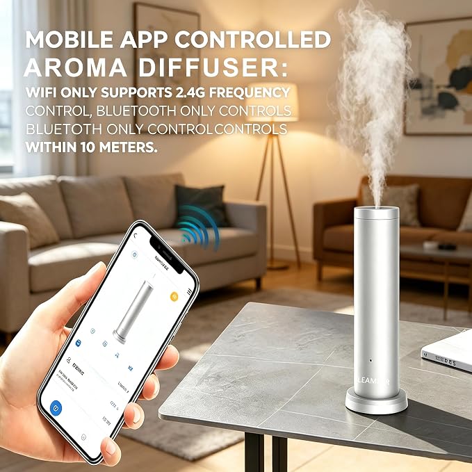 Smart Scent Diffuser Machine for Home, Bluetooth/WiFi Waterless Essential Oil Diffuser for Oils,Super Quiet Work Cold Air Technology Aromatherapy Diffuser for Large Room, Office, Shops, Gym