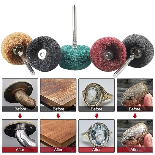 50 PCS Abrasive Buffing Wheels,1 Inch Buffing Polishing Wheel Set for Rotary Tool Accessorie 1/8'' (3mm) Shank, 80 150 240 400 600 Grits for Metal,Wood, Rust Removal
