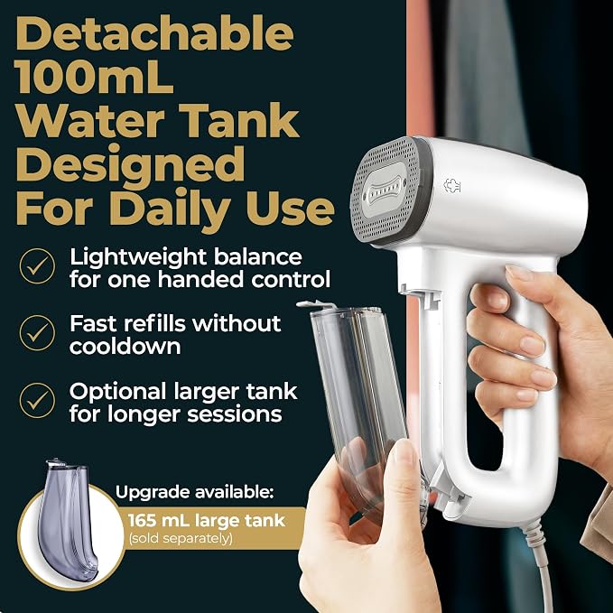 Bellairon Veloce Vacuum Garment Steamer, Next-Generation Handheld Clothing Steamer with 2500Pa Suction for Fabric Grip, Fast-Dry & Wearable Results, One-Hand Operation, 1100W, 120V