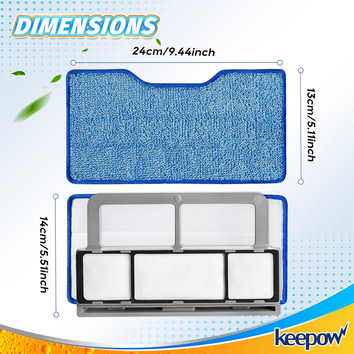 KEEPOW Reusable Mop Replacement Pads Compatible with Shark Vac Mop VM252 VM200 VC205 VM250 VM190 VM200P12, Vacuum Mop Pads Refills for Hardwood Floor with Upgraded Dirt Chamber, Blue, 6+4+2 Pack