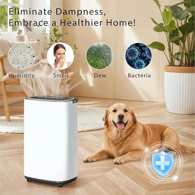 5000 Sq.Ft Dehumidifier for Basement with Drain Hose, New Upgrade 50 Pint Large Best Compressor Dehumidifiers for Home or Garage, Smart Humidity Control, 24H Timer & Child Lock, Ideal for Large Room