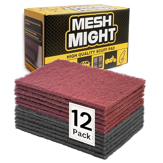 12-Pack 6x9 Scuff Pads - 6 Gray P800 + 6 Maroon P320, Non-Woven Aluminum Oxide for Auto Body, Woodworking, Metal Finishing
