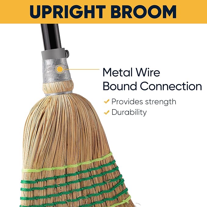 Yocada Heavy-Duty Corn Broom Commercial Dustpan Set with Comb Indoor Outdoor Broom Perfect for Courtyard Garage Lobby Mall Market Floor Home Office Leaves Stone Dust Rubbish…