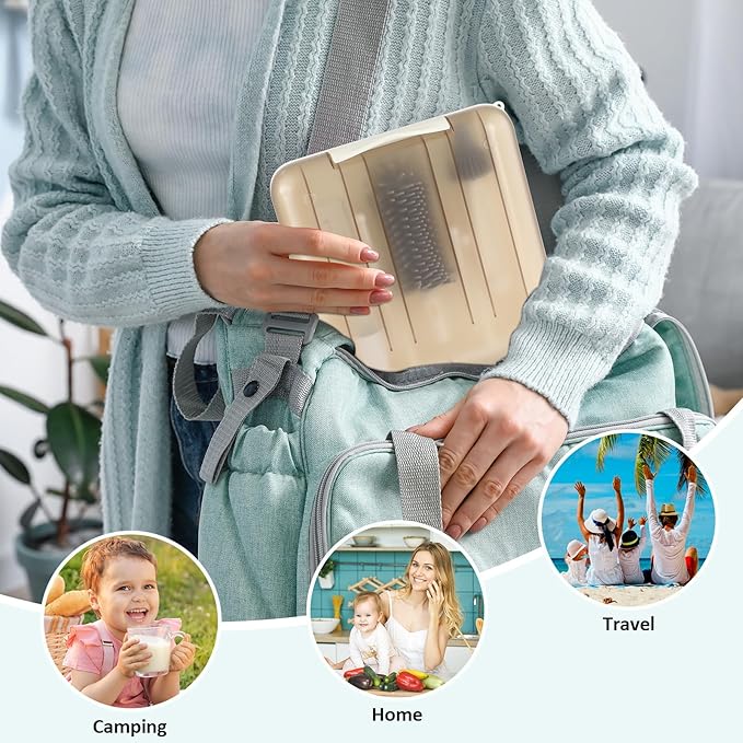 6 in 1 Cleaning Brush Set with Silicone Bottle, Nipple, Straw, Soap Dispenser, Drying Rack for Baby and Water Bottles, Space Saving Essentials for Home and Travel