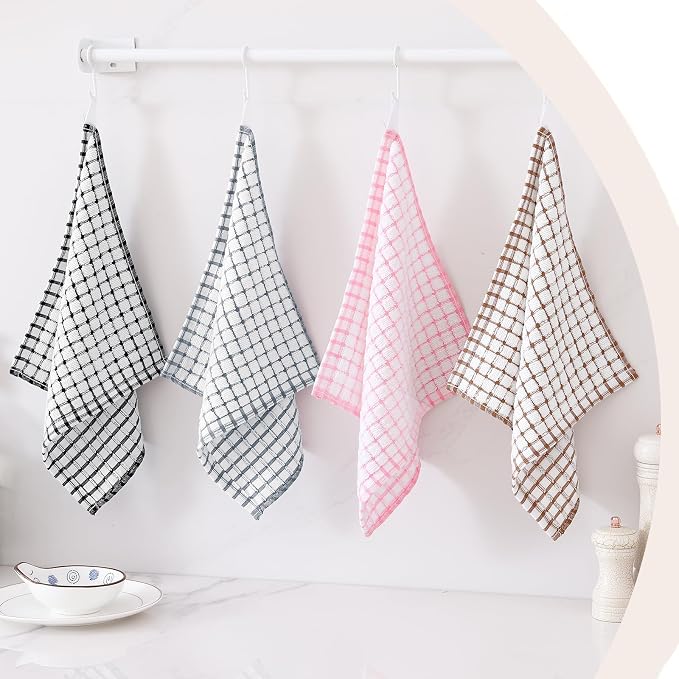 Kitinjoy Cotton 24 Pack Terry Kitchen Dish Cloths, 12 x 12 Inches Super Soft and Absorbent Dish Rags, Quick Drying Dish Towels for Washing Dishes, Black