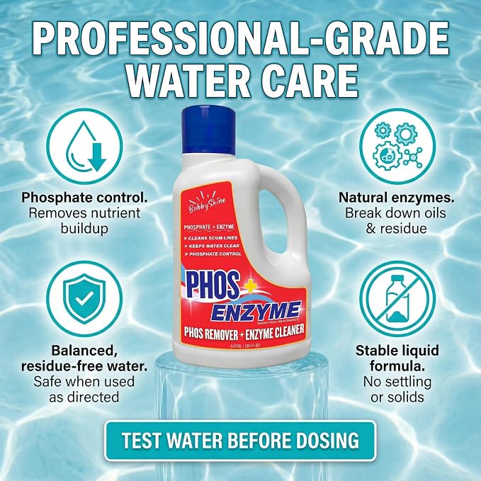 Pool Phosphate Remover and Pool Clarifier Enzyme, Weekly Pool Treatment, Saltwater Safe Pool Chemicals for Inground & Above Ground Pools, 3 Liter – BubbyShine
